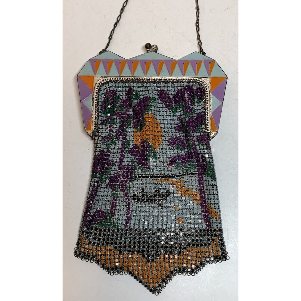 Whiting And Davis Mesh Purse Flapper Girl Art Deco  3D Frame Lake Picture Sun